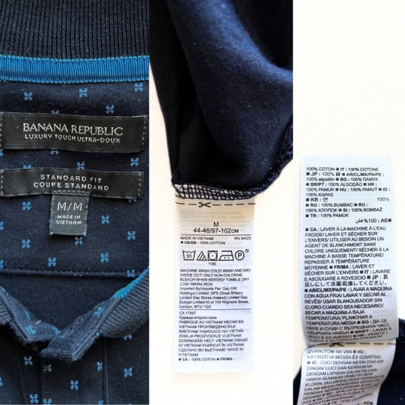 Banana Republic Luxury Touch Polo Navy Print Standard Fit Size M - Picture 7 of 7